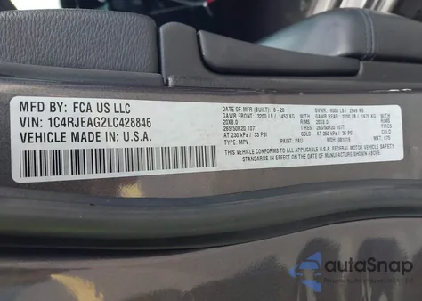 2020 Jeep Grand Cherokee Altitude 4X2 from USA, damaged, VIN 1C4RJEAG2LC428846